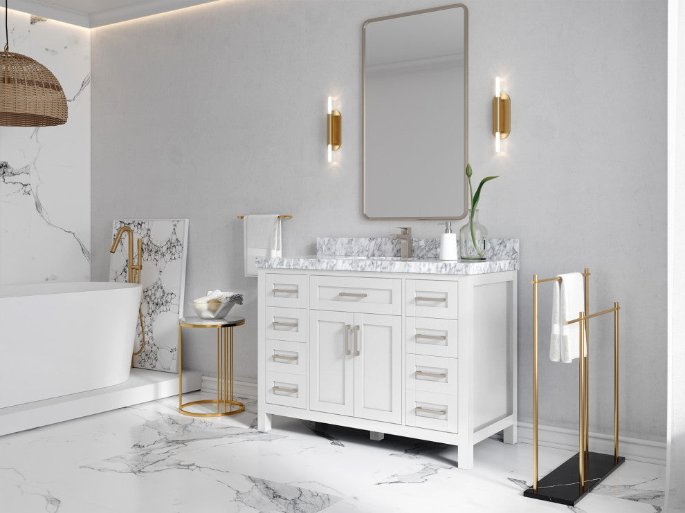 Cambridge 48 Single Sink Bath Vanity in White 2" Carrara Marble