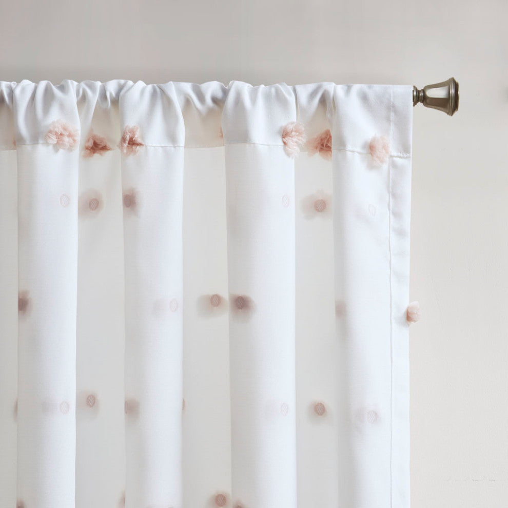 Intelligent Design Sophie Casual Pom-Pom Window Panel, Blush, 50x63"