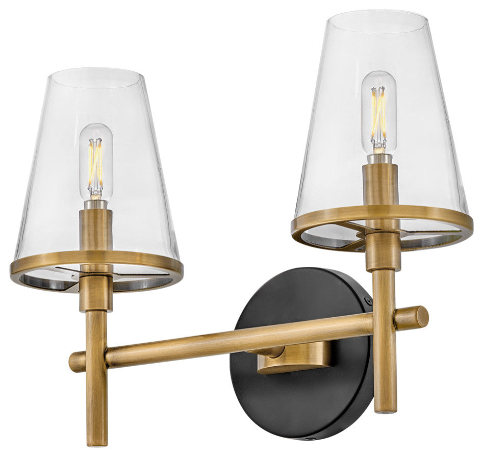 Hinkley Marten 15" Two Light Bath Vanity Fixture, Heritage Brass + Black