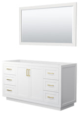 60" Single Bath Vanity, White, No Countertop, Gold Trim, 58" Mirror