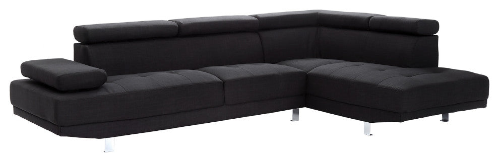Riveredge 109" W 2 Piece Polyester Twill L Shape Sectional Sofa, Black