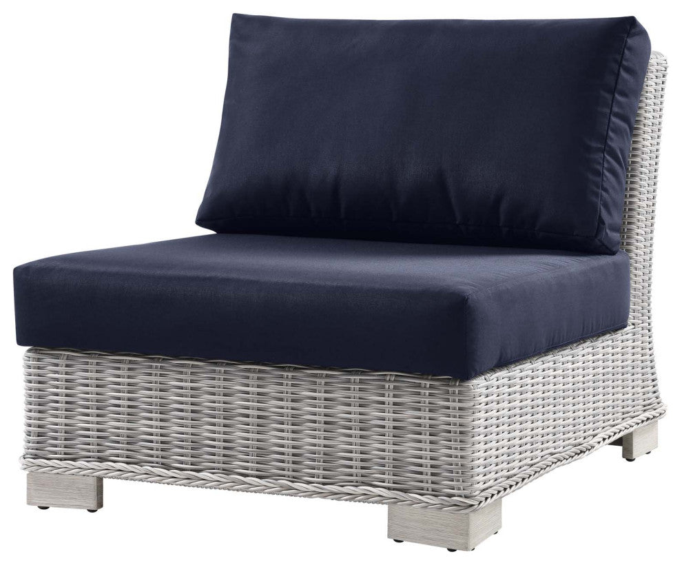 Lounge Sectional Sofa Chair Table Set, Rattan, Gray Blue Navy, Outdoor