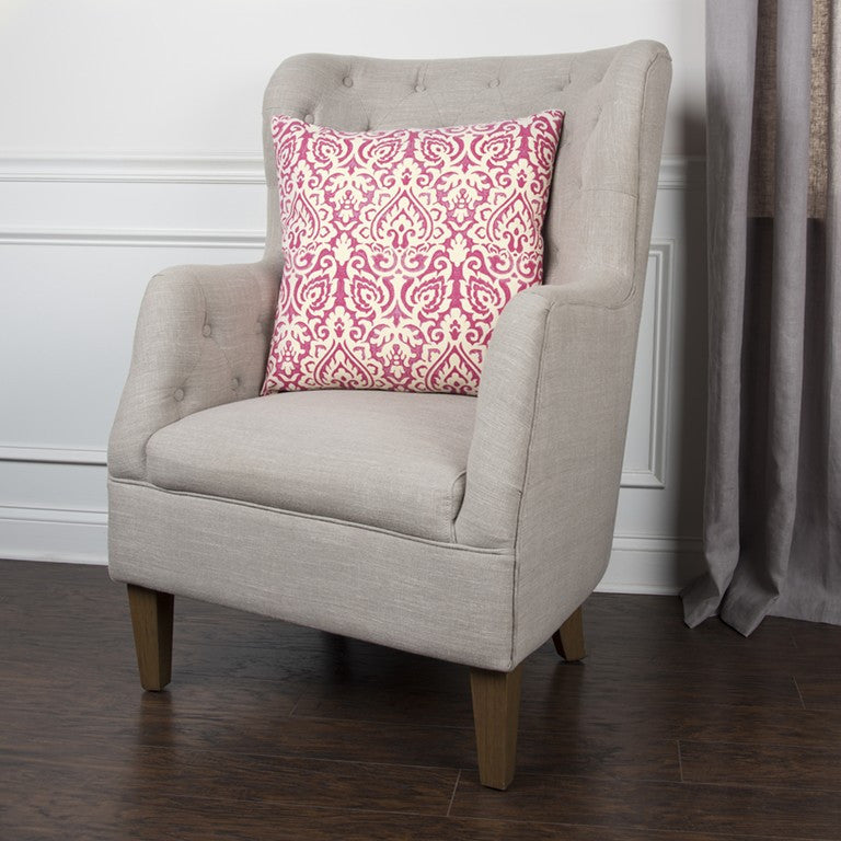 Pink White Distressed Damask Throw Pillow