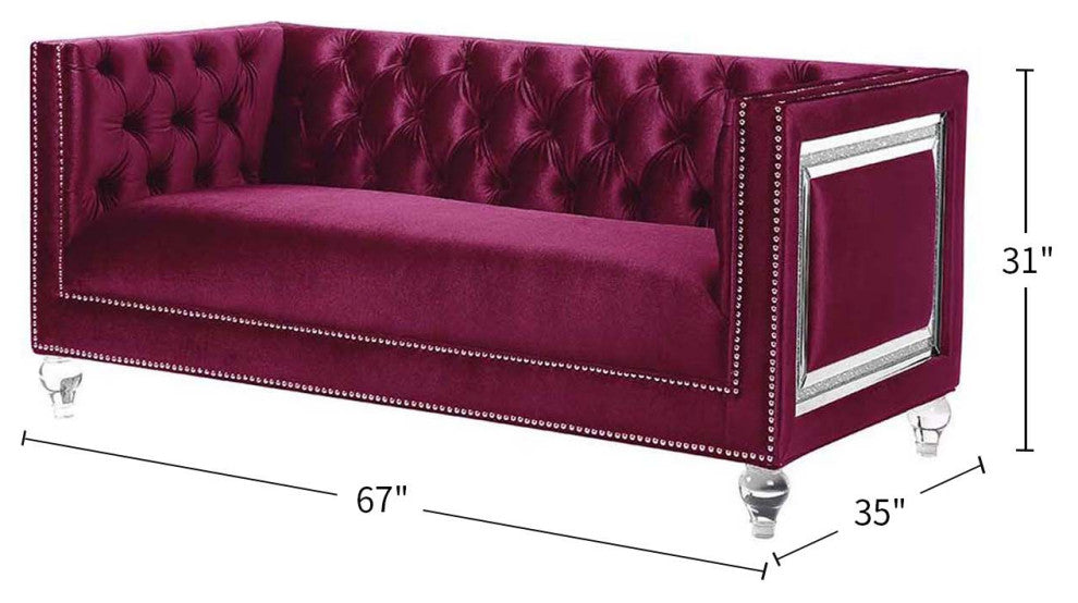 Velvet Upholstery Loveseat, Burgundy