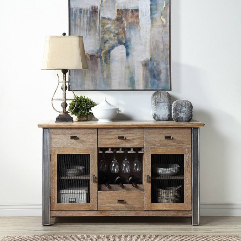Sideboard, Rectangular Top With Storage Drawers & Metal Handles, Maple