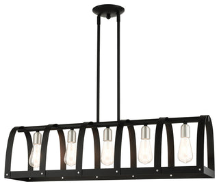 Textured Black Mid Century Modern, Industrial, Vintage, Rustic Linear Chandelier