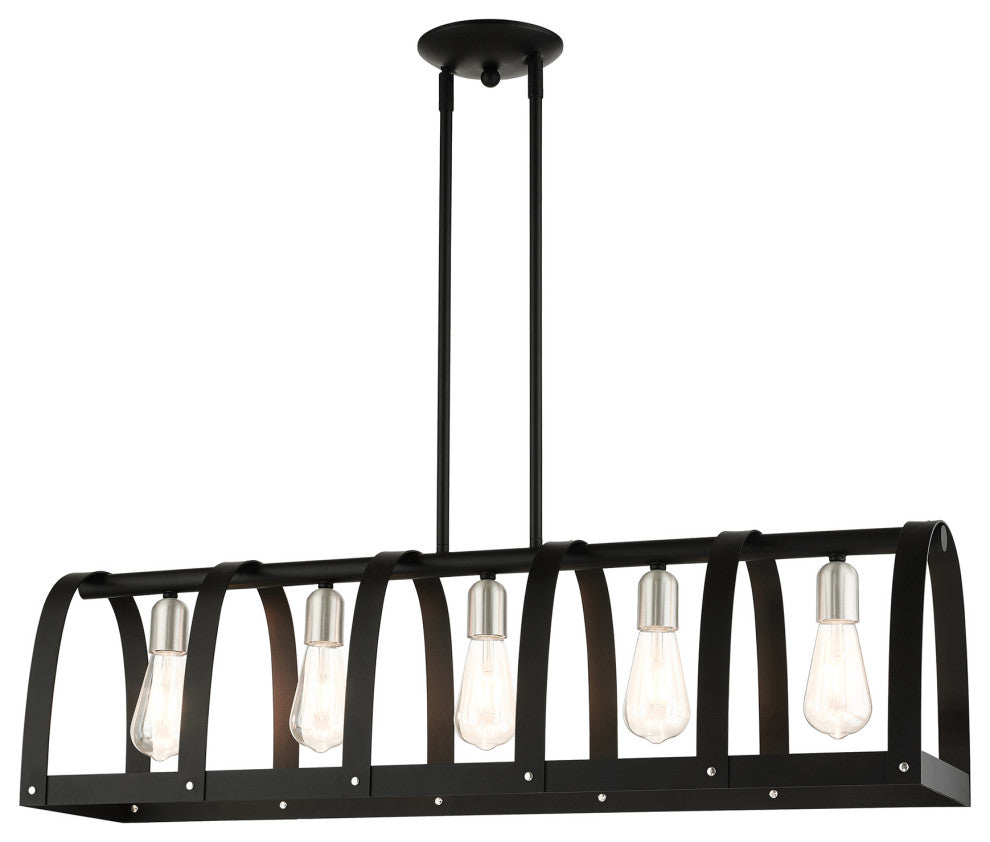 Textured Black Mid Century Modern, Industrial, Vintage, Rustic Linear Chandelier