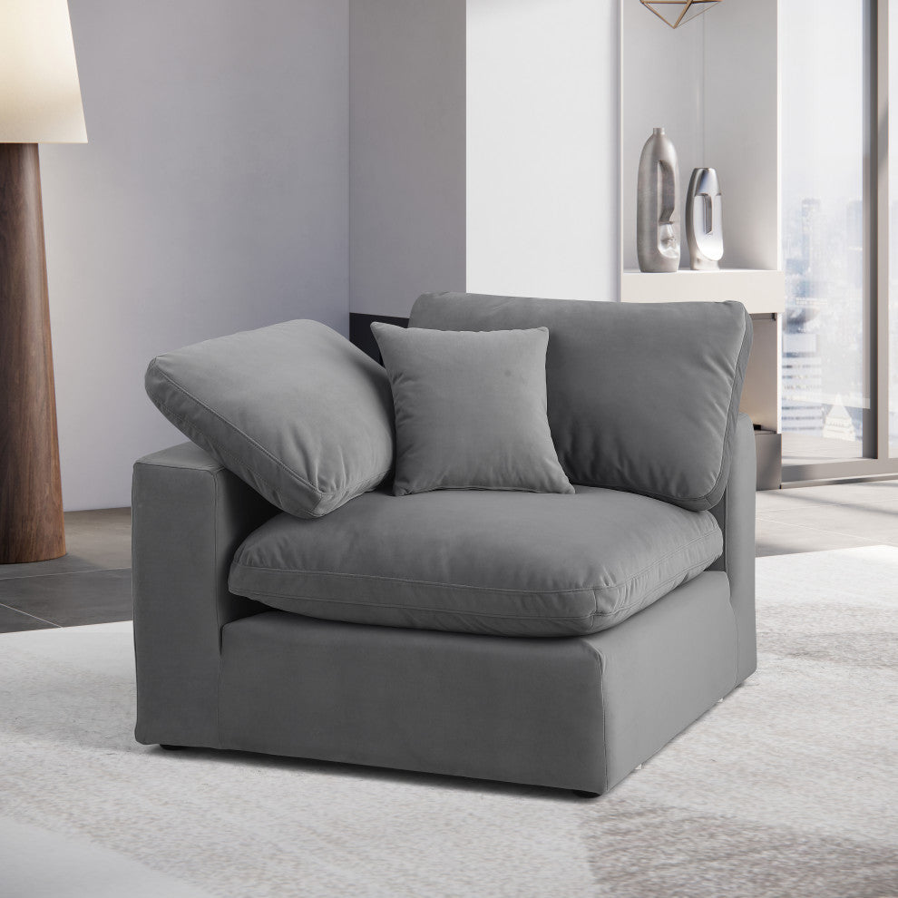 Comfy Beige Linen Textured Fabric Modular Chair, Grey, Velvet, Corner Chair