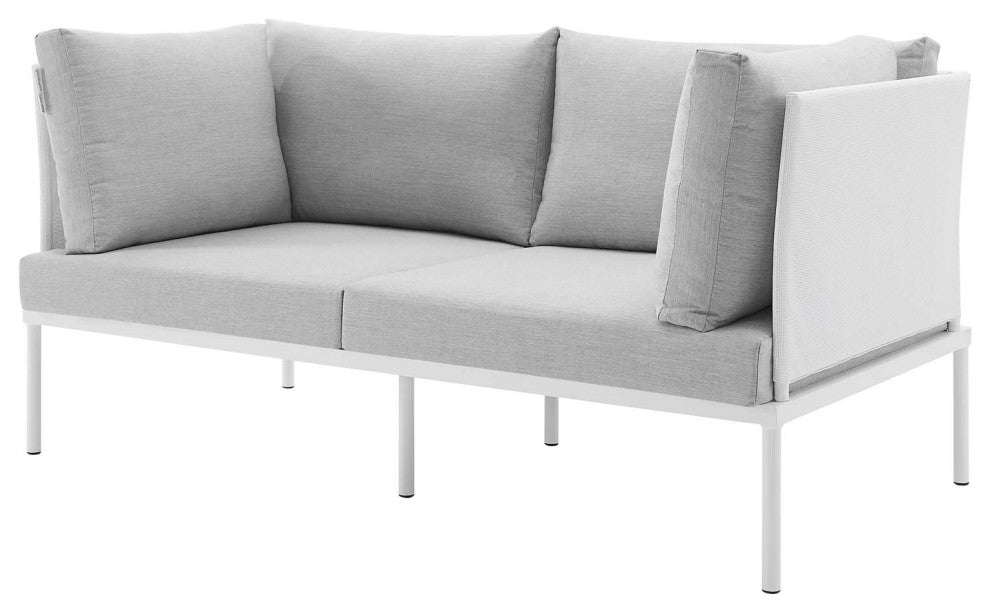 Sectional Sofa Chair Table Set, Sunbrella, Aluminum, White Gray, Outdoor
