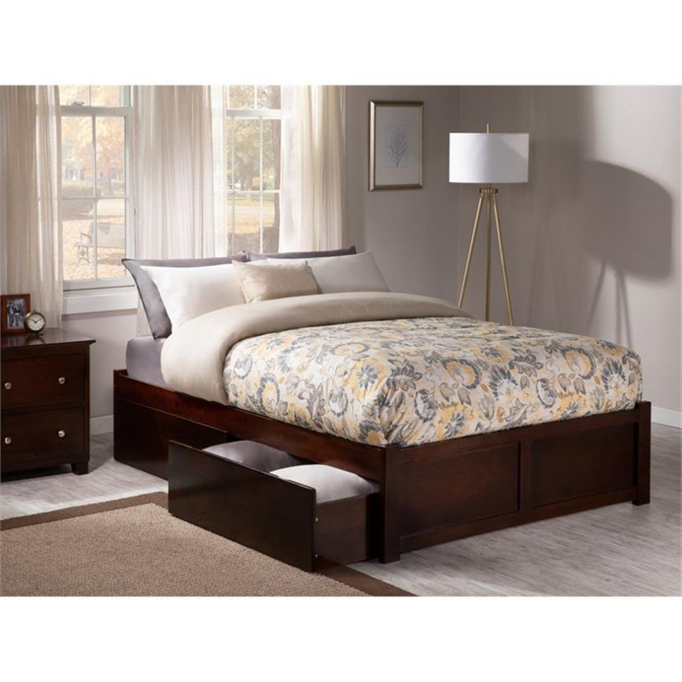 AFI Concord Full Solid Wood Platform Bed with Storage Drawers in Walnut