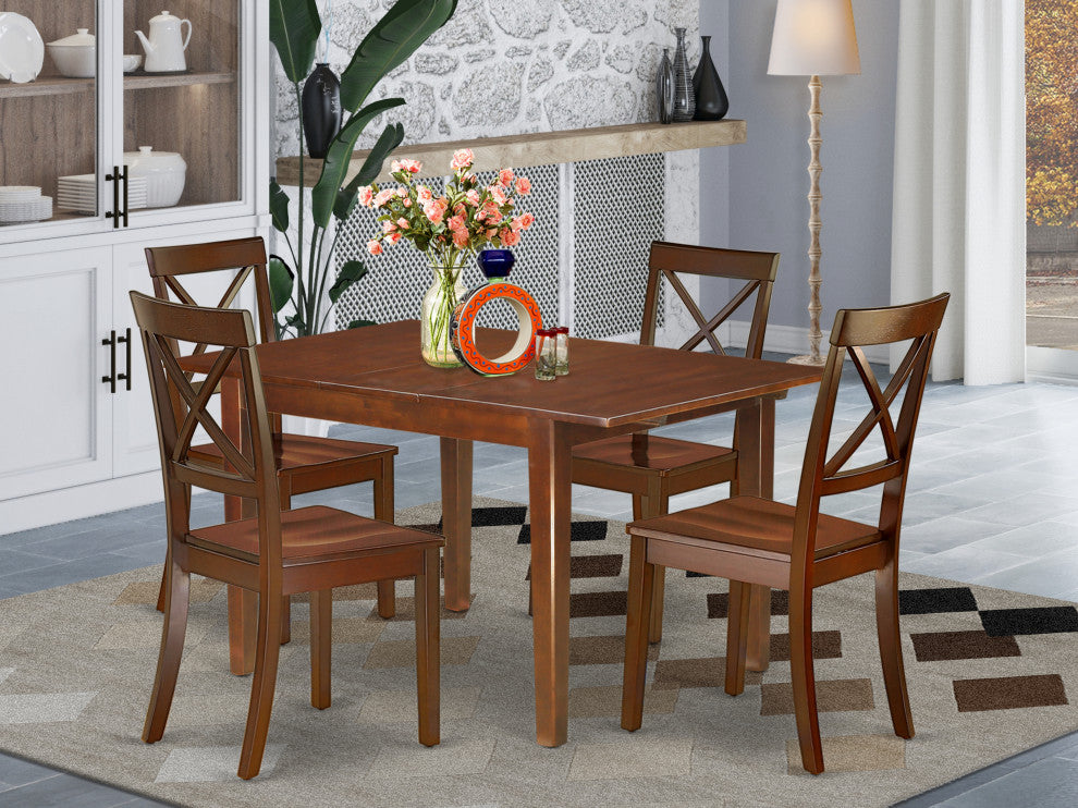 5Pc Rectangle 42/54"Table, 12, Butterfly Leaf And Four Wood Seat Chairs