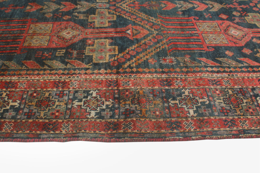 Semi-Antique Kasen Charcoal/Rust Runner, 3'8x9'4