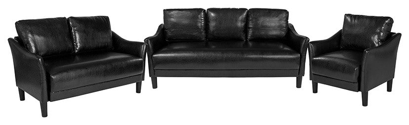 Asti 3 Piece Upholstered Set in Black Leather