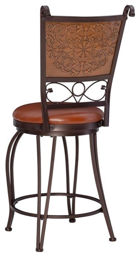 Linon Copper Stamped Back Swivel Faux Leather Steel Counter Stool in Bronze