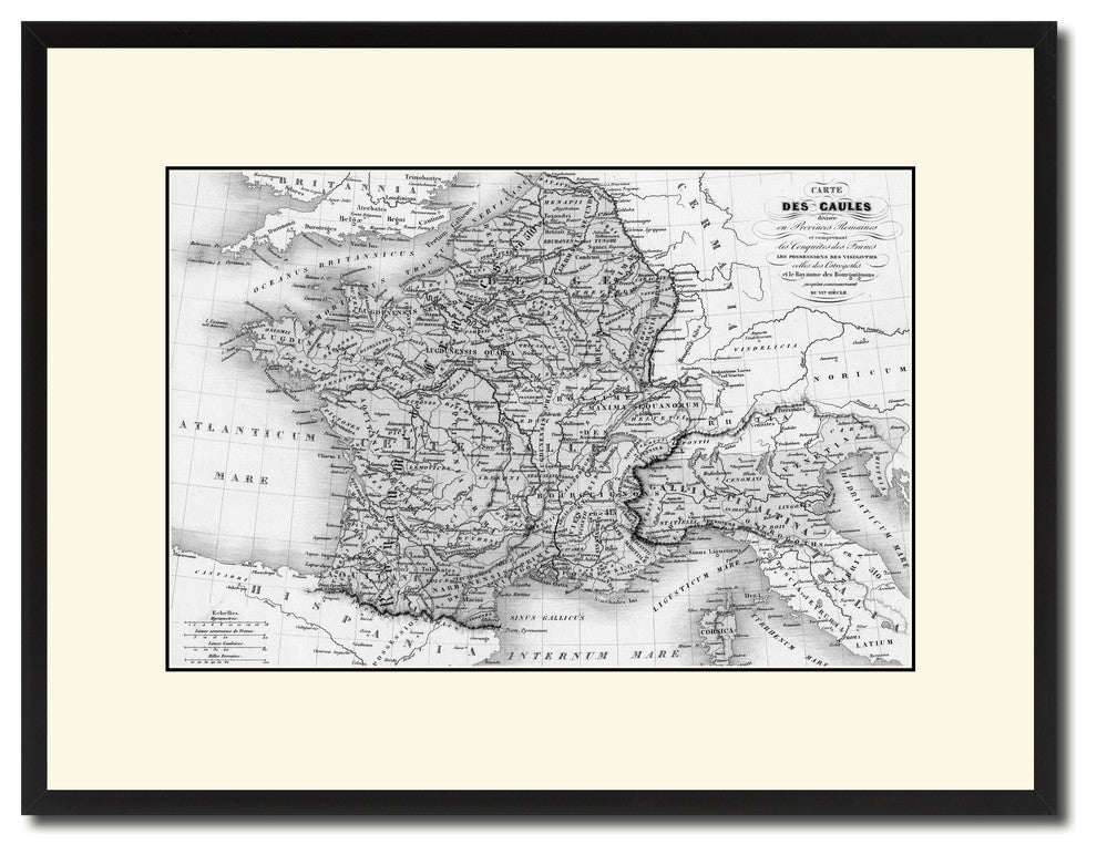 France Vintage B&W Map Canvas Print, 16"x21"