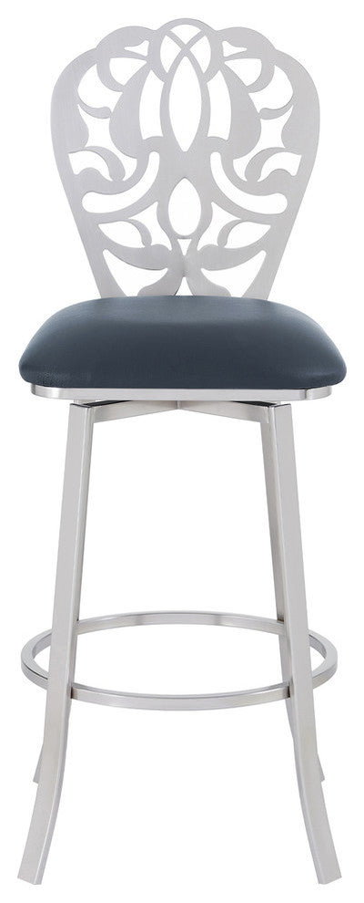 Cherie Contemporary 30" Bar Height Barstool in Brushed Stainless Steel Finish an