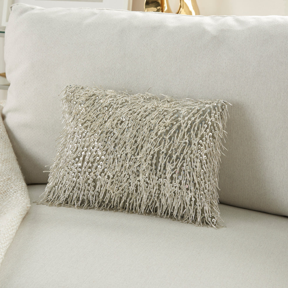 Mina Victory Z0727 Throw Pillow, Silver, 10" X 14"