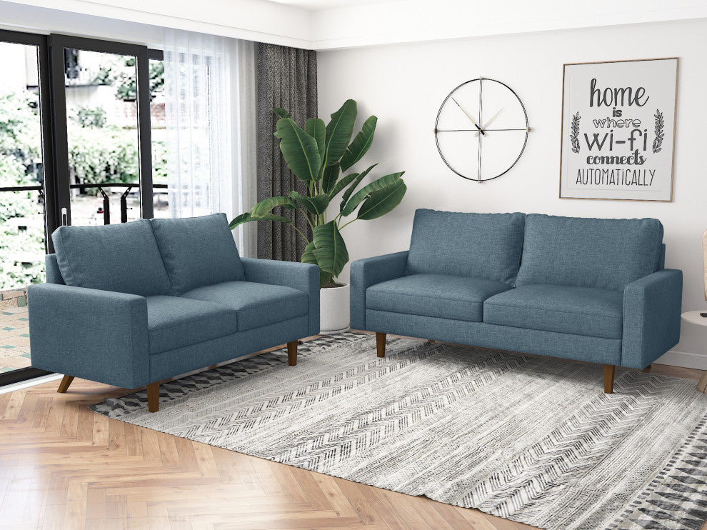 The Park I Polyester Square Arm Loveseat, Sky Blue