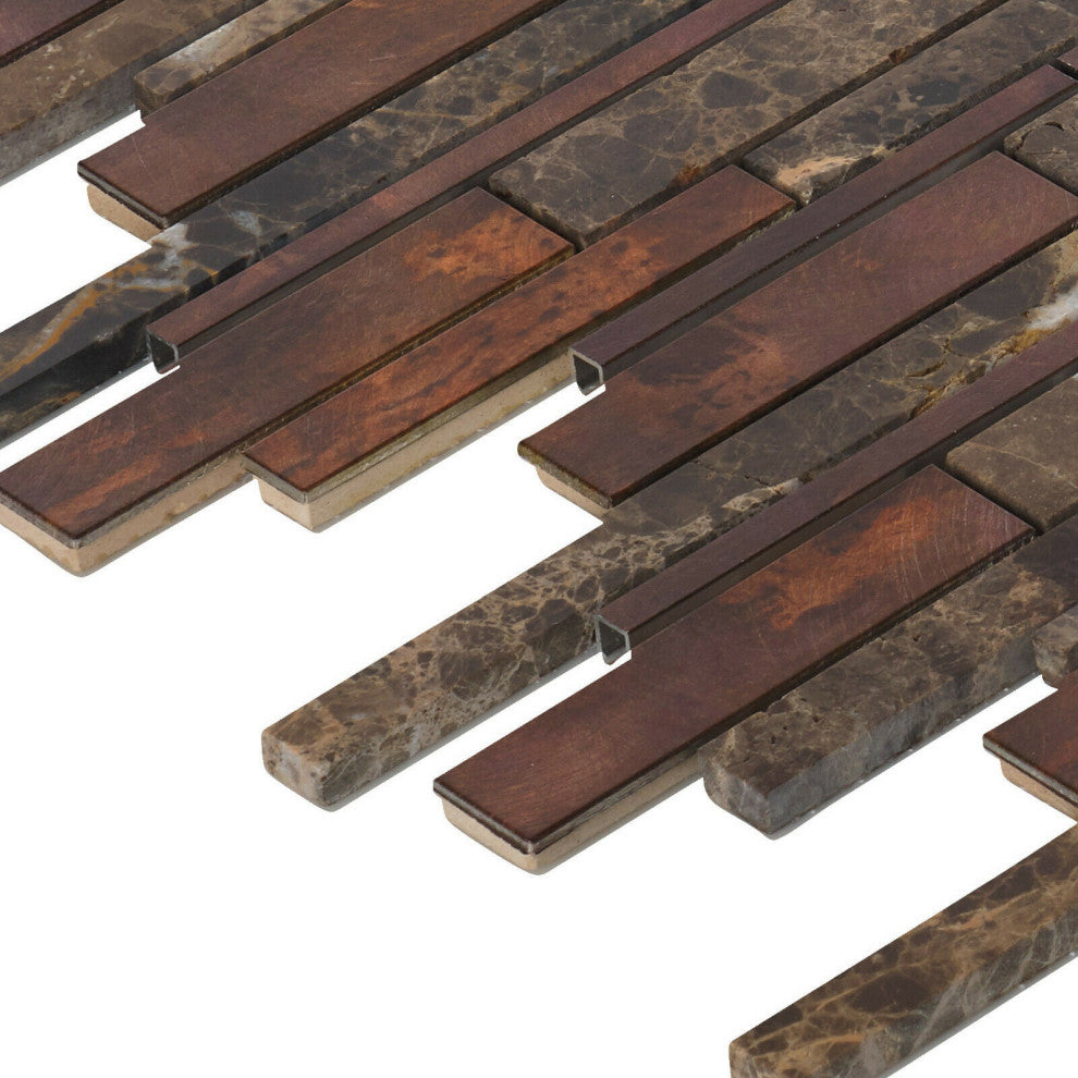 Modket Brown Antique Copper Emperador Stone Marble Mosaic Backsplash TDH429AC