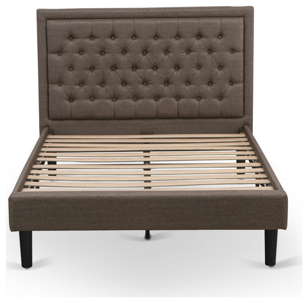 2Pc Bed Set, 1 Full Bed Frame Brown, 1 Night Stand, Wooden Black Legs