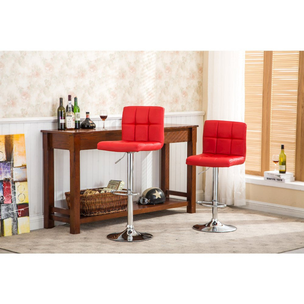 Biscc 2 Swivel Elegant PU Leather Modern Adjustable Hydraulic Bar Stools, Red