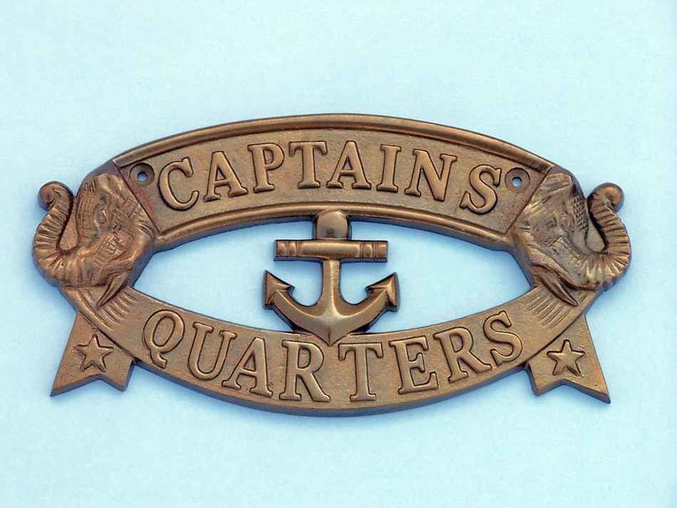 Captain''s Quarters Sign, Antique Brass, 9"