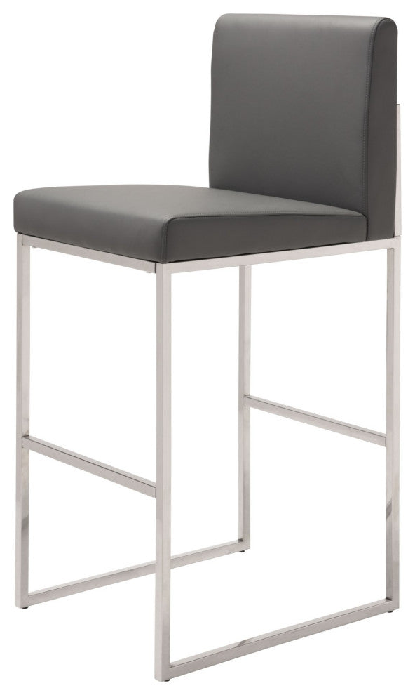 Bar Stool Chair Barstool, Faux Vinyl Leather, Steel, Gray, Silver, Cafe