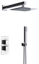 Reno Thermostatic Shower Set Ultra Thin Head, 12", Wall Mounted Shower Arm