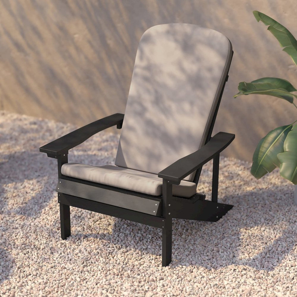 Set of 2 Adirondack Chairs in Slate Gray with Cream Cushions, Porch, and Patio