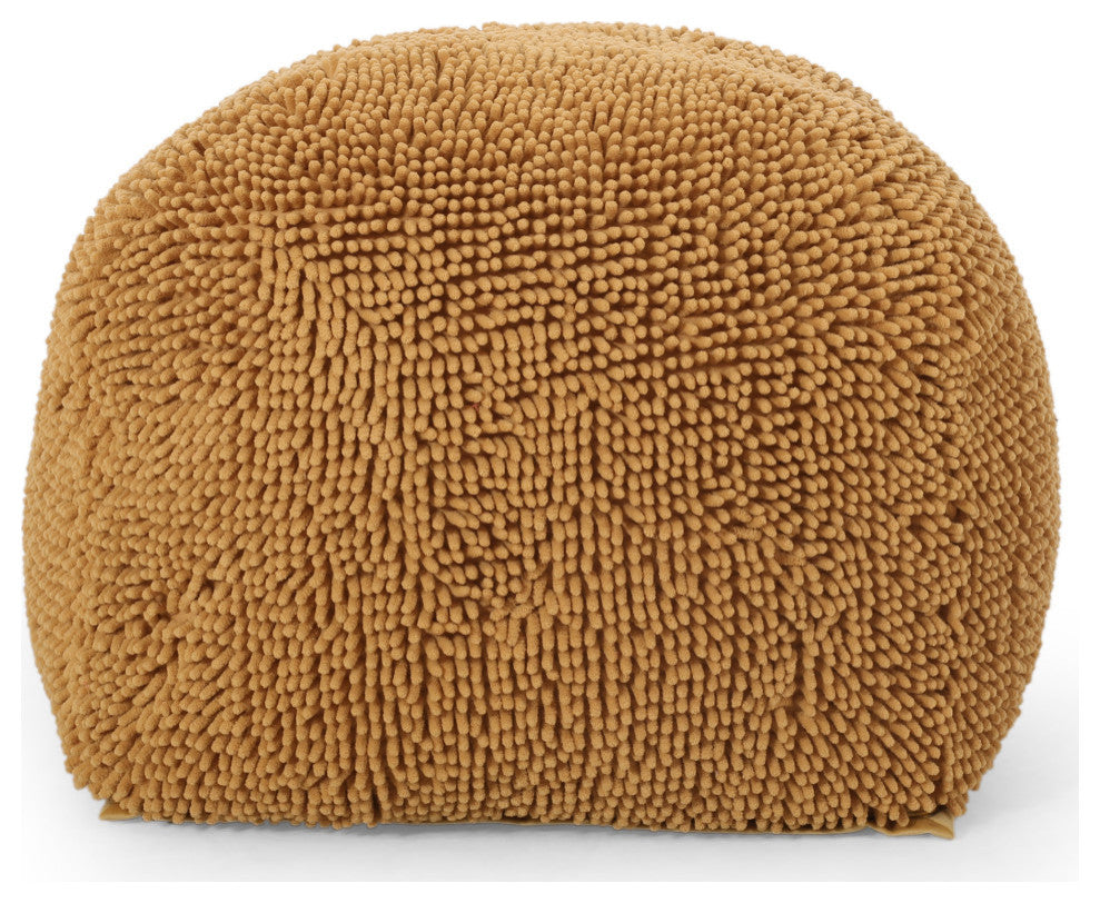 Statham Moloney Modern Microfiber Chenille Round Pouf, Yellow