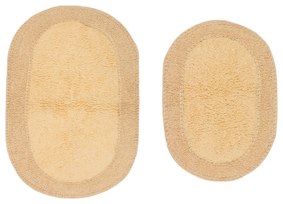 Double Ruffle Collection Bath Rugs Set, 2 Piece Set, Butter