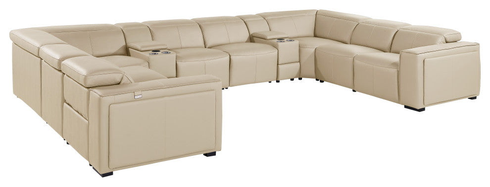 Niccolo Italian Leather 10-Piece U-Shaped 4 Power Reclining Sectional, Beige