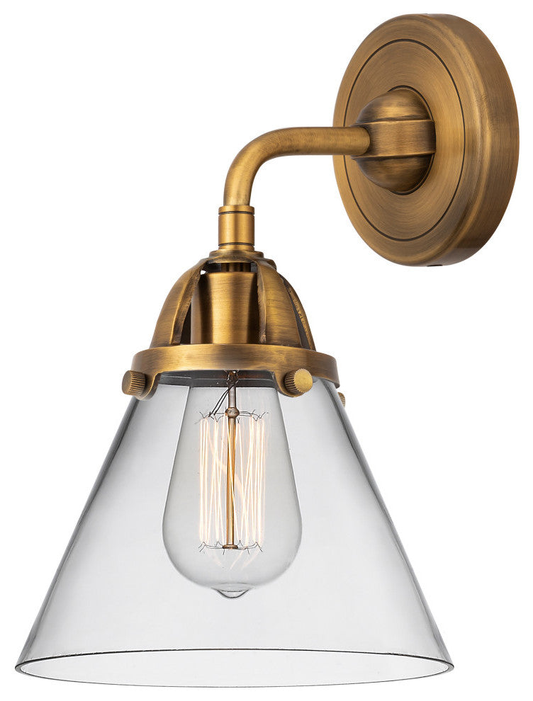 Large Cone Sconce, Brushed Brass, Clear, Clear
