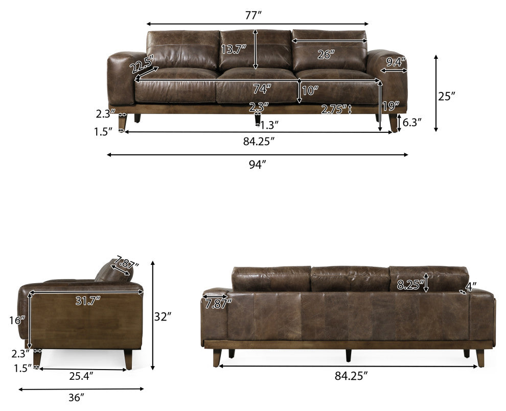 Connor Contemporary 3-Piece Oversized Living Room Sofa Set, Espresso/Dark Walnut