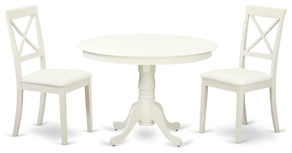 3 Pc Kitchen Set, Kitchen Table, 2 Faux Leather Seat Dining Chairs, White