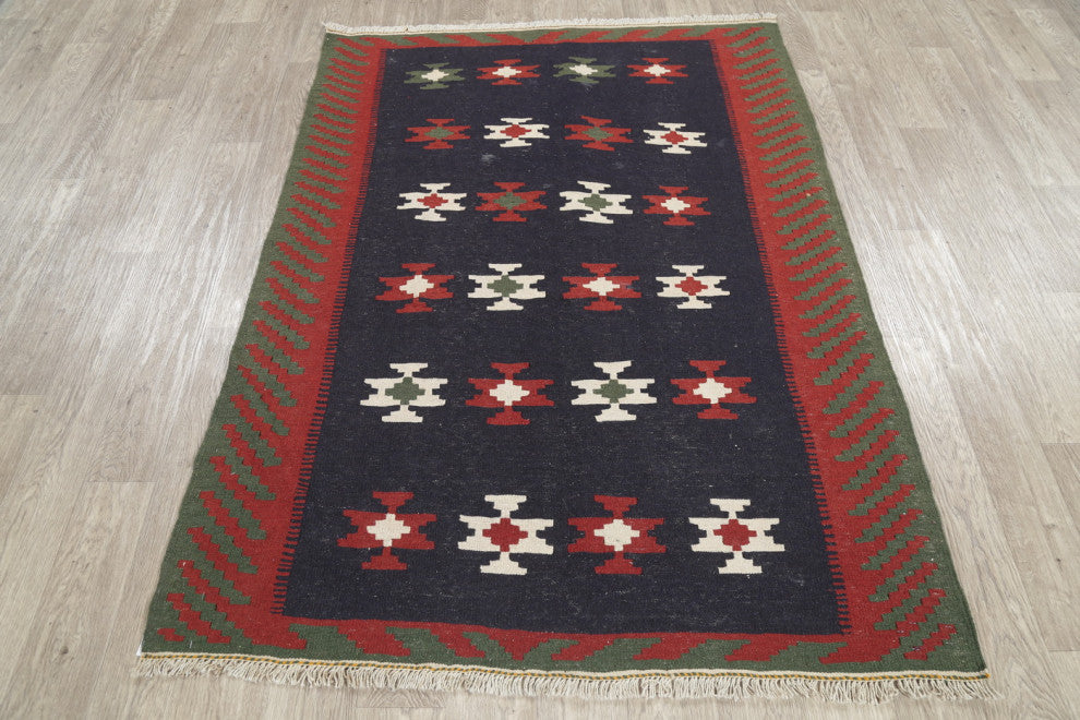 Consigned, Kilim Oriental Traditional Hand-Woven Persian Area Rug, Blue, 4x6
