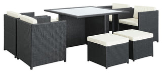 Modern Contemporary 9-Piece Set Outdoor Patio Dining Set, White Plastic