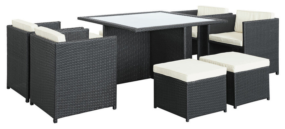 Modern Contemporary 9-Piece Set Outdoor Patio Dining Set, White Plastic