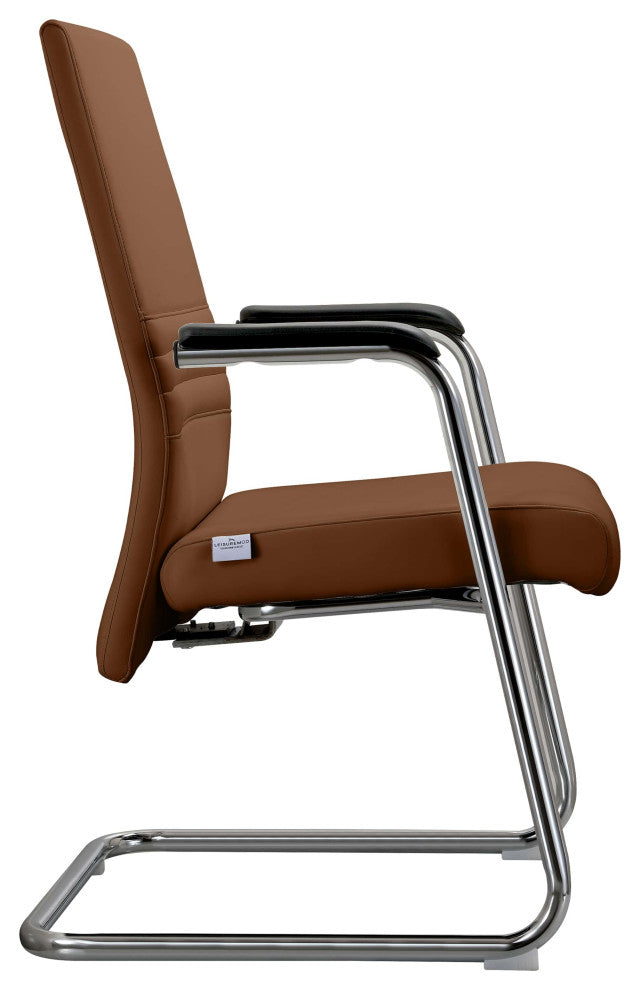 LeisureMod Aleen Office Chair With Upholstered Seat and Metal Armrest, Dark Brown