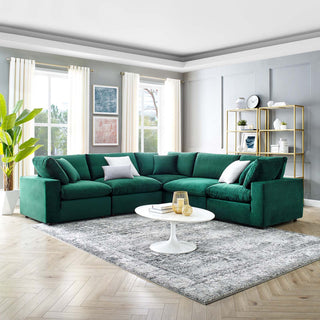 Commix Down Filled Overstuffed Performance Velvet 5-Piece Sectional, Green
