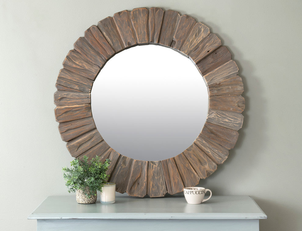 East at Main Salix Brown Round Teakwood Mirror