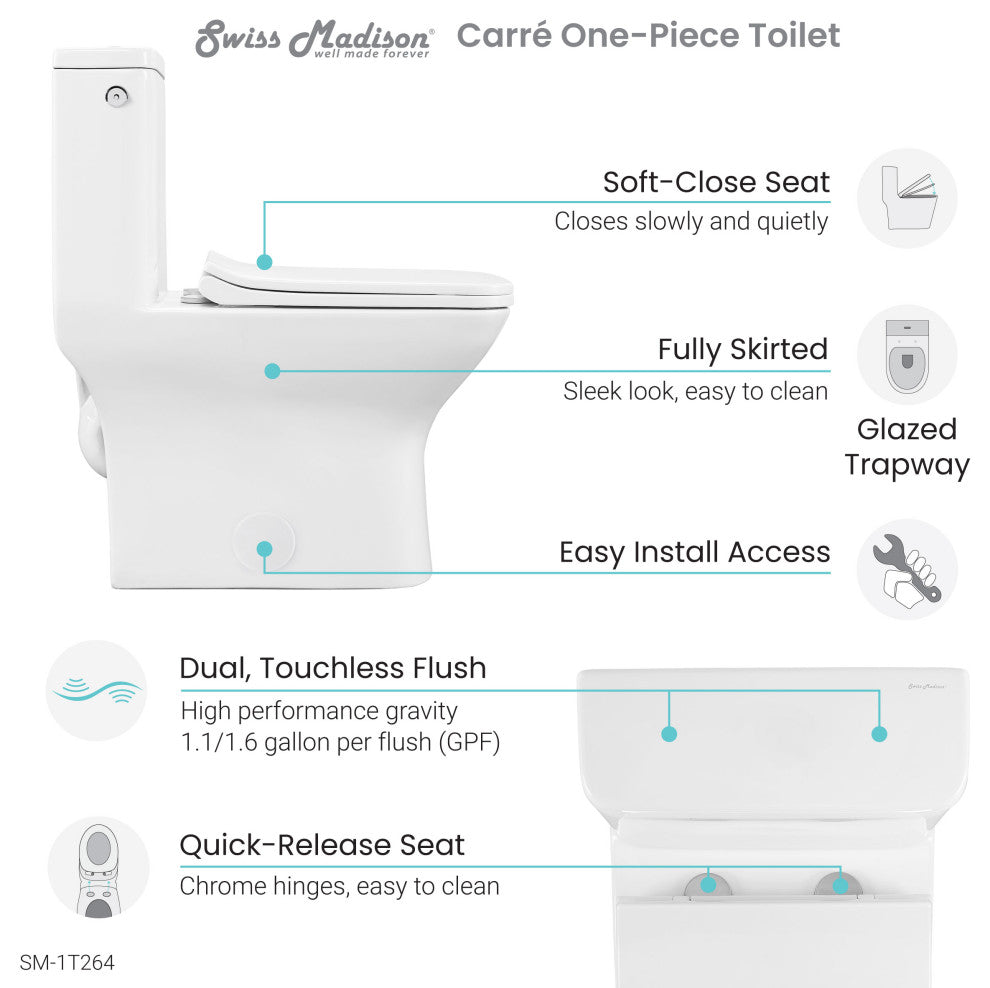 Carre One Piece Square Toilet, Touchless