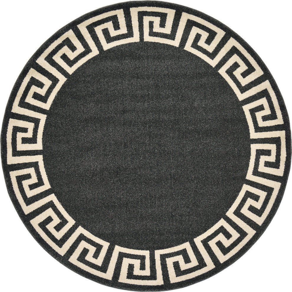 Unique Loom Charcoal Athens Modern 6' 0 x 6' 0 Round Rug