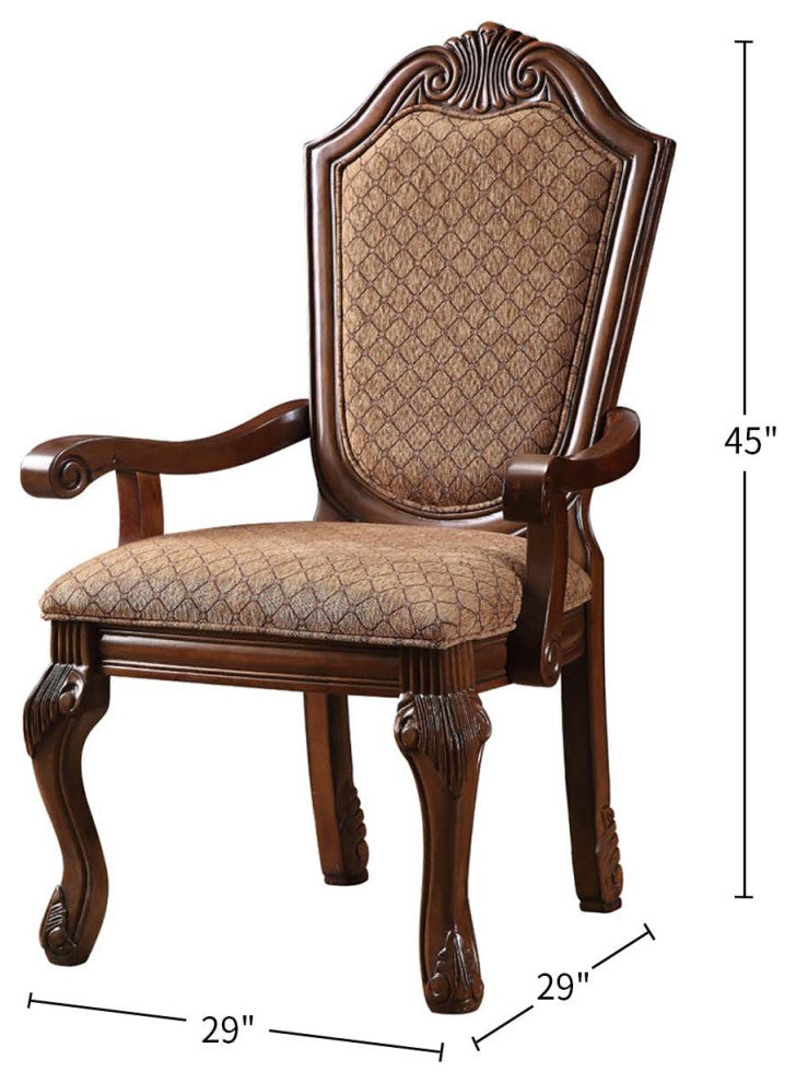 Set of 2 Fabric Upholstered Dining Armchair, Cherry Finish