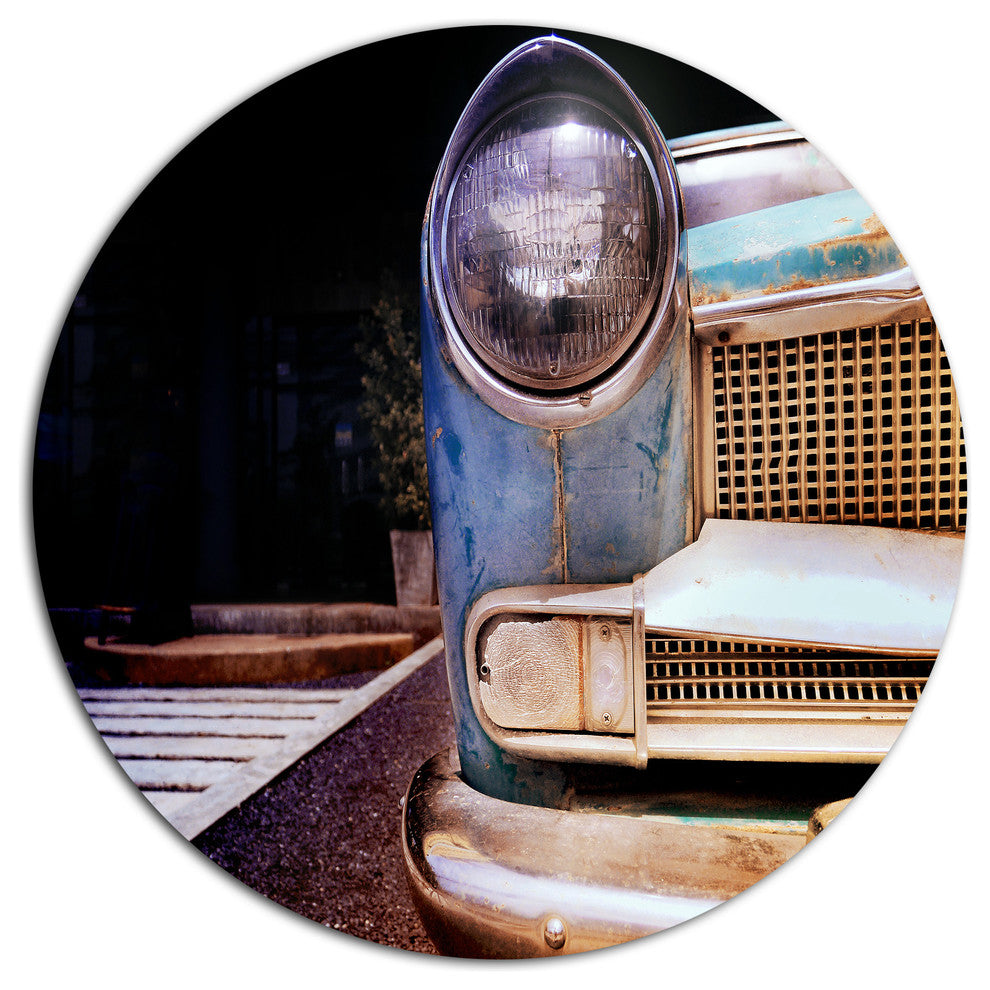 Front Headlight Of Vintage Car, Modern Cars Disc Metal Artwork, 23"
