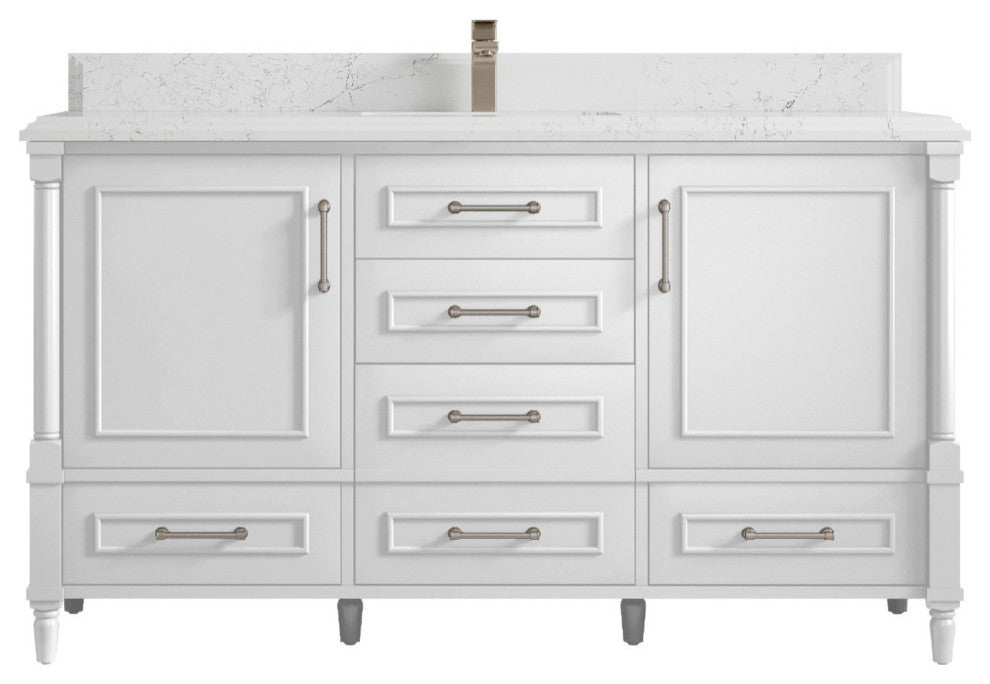 Aberdeen 60 Single Bathroom Vanity in White 1.5" Empira Quartz