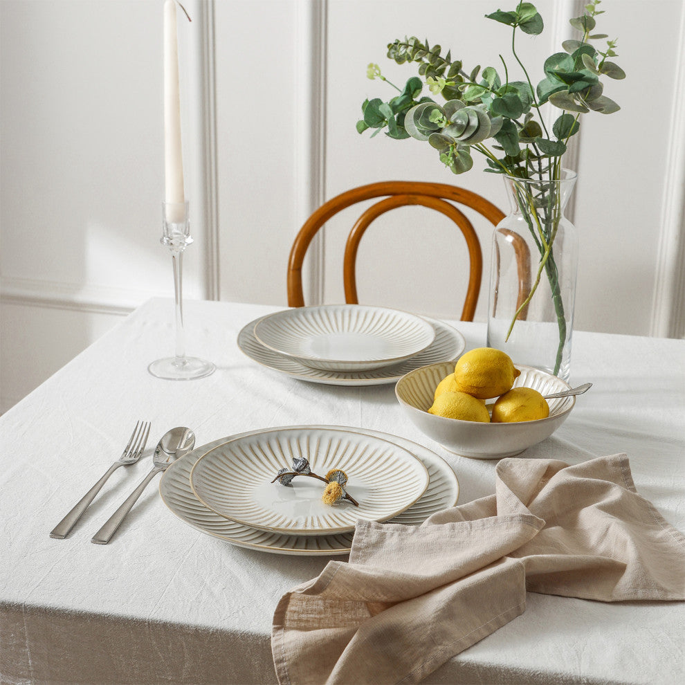 Stone Lain Linea Stoneware 24-Piece Dinnerware Set, White