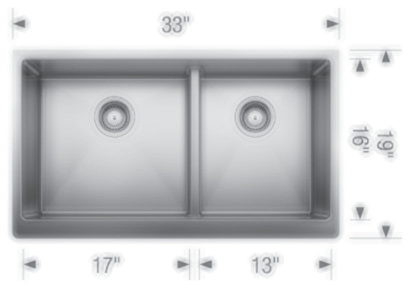 Blanco 525242 Quatrus 33"x19" Double Bowl Kitchen Sink, Stainless Steel