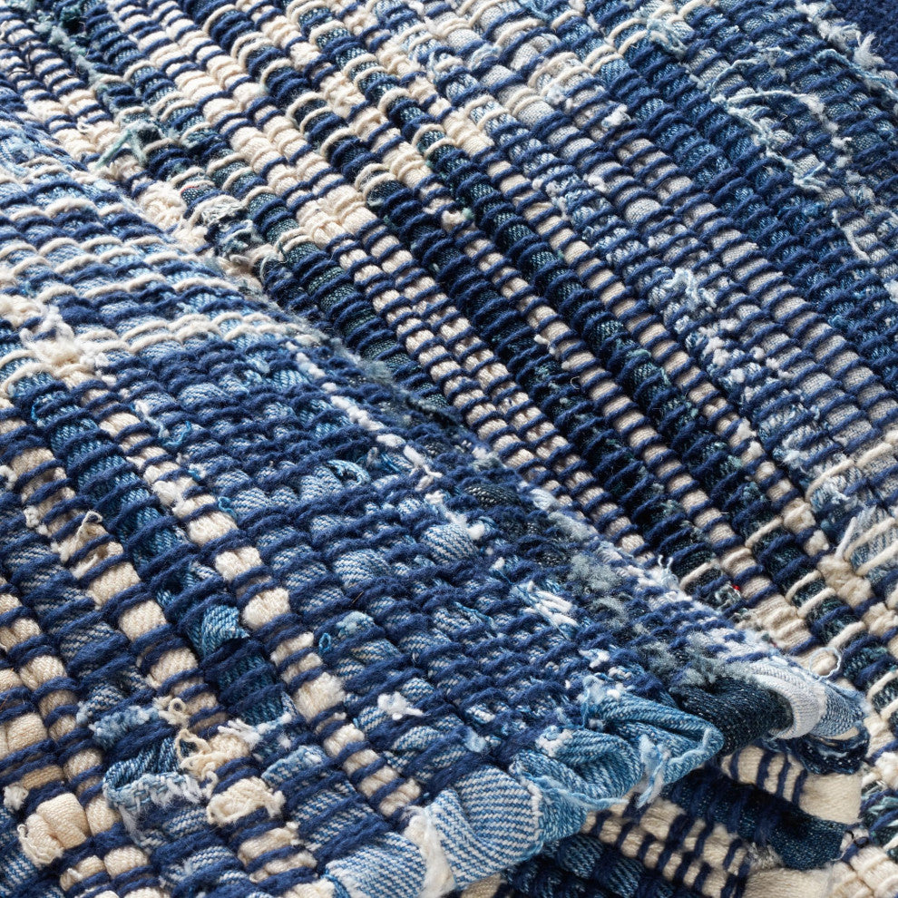 Dash & Albert Denim Plaid Handwoven Cotton Rug, Blue, 5' x 8'