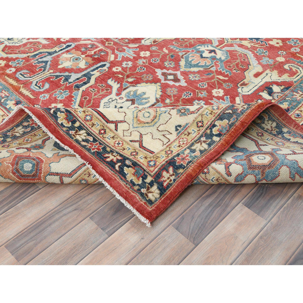 Soft Red Dense Weave Pure Wool Hand Knotted Bijar Garus Design Rug, 9'0"x12'0"